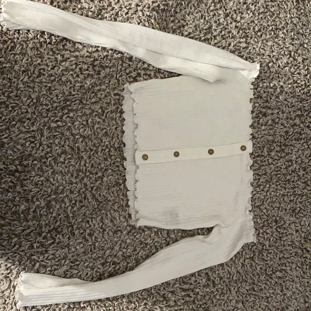 off the shoulder white button crop top